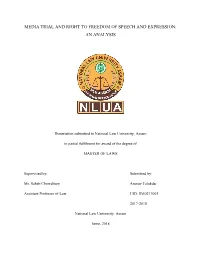 Media Trial and Right to Freedom of Speech and Expression: an Analysis