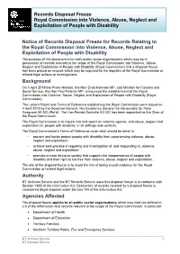 Records Disposal Freeze Royal Commission Into Violence, Abuse, Neglect and Exploitation of People with Disability