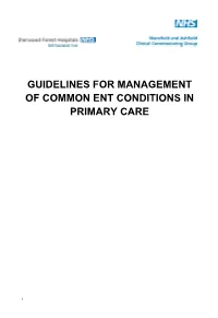 Guidelines for Management of Common Ent Conditions in Primary Care
