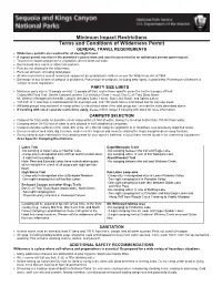Minimum Impact Restrictions Terms and Conditions of Wilderness Permit GENERAL TRAVEL REQUIREMENTS • Wilderness Permits Are Required for All Overnight Travel