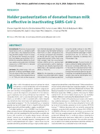 Holder Pasteurization of Donated Human Milk Is Effective in Inactivating SARS-Cov-2