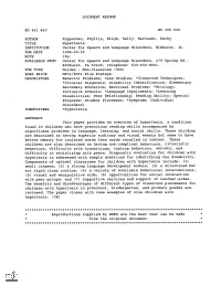 Hyperlexia. INSTITUTION Center for Speech and Language Disorders, Elmhurst, IL