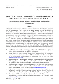 Socio-Demographic Characteristics As Determinants of Differences in Perception of Local Gastronomy