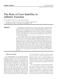 The Role of Core Stability in Athletic Function W