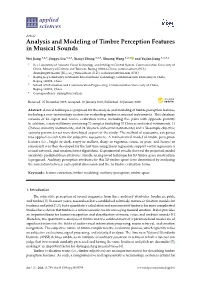 Analysis and Modeling of Timbre Perception Features in Musical Sounds