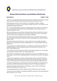 Bishop Anthony Randazzo Named Bishop of Broken Bay