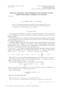 Optimal Stopping Time Problem for Random Walks with Polynomial Reward Functions Udc 519.21