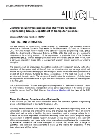 Lecturer in Software Engineering (Software Systems Engineering Group, Department of Computer Science)