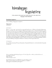 Himalayan Linguistics a Free Refereed Web Journal and Archive Devoted to the Study of the Languages of the Himalayas