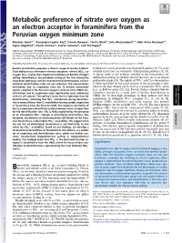 Metabolic Preference of Nitrate Over Oxygen As an Electron Acceptor in Foraminifera from the Peruvian Oxygen Minimum Zone