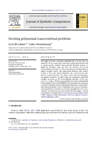 Deciding Polynomial-Transcendental Problems