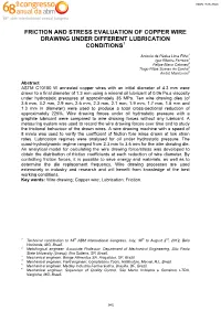 Friction and Stress Evaluation of Copper Wire Drawing Under Different Lubrication Conditions1