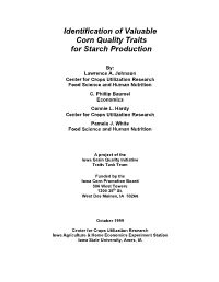 Identification of Valuable Corn Quality Traits for Starch Production