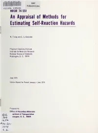 An Appraisal of Methods for Estimating Self-Reaction Hazards