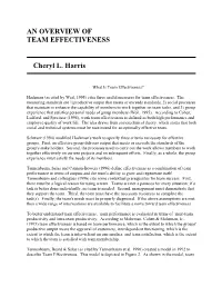 AN OVERVIEW of TEAM EFFECTIVENESS Cheryl L. Harris