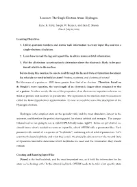 Lesson 1: the Single Electron Atom: Hydrogen