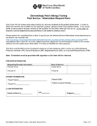 Dermatology Patch Allergy Testing Post Service - Information Request Form