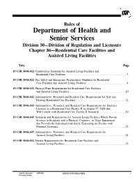 Rules of Department of Health and Senior Services Division 30—Division of Regulation And