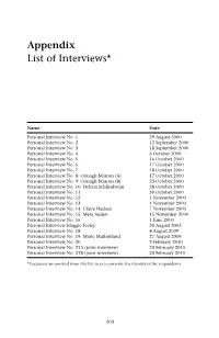Appendix List of Interviews*