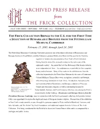 ARCHIVED PRESS RELEASE from the FRICK COLLECTION