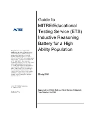 (ETS) Inductive Reasoning Battery for a High Ability Population