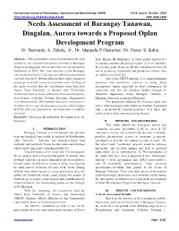 Needs Assessment of Barangay Tanawan, Dingalan, Aurora Towards a Proposed Oplan Development Program Dr