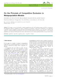 On the Principle of Competitive Exclusion in Metapopulation Models
