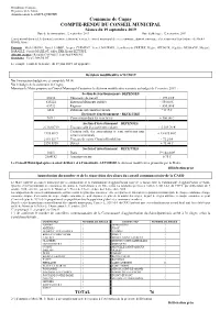 Commune De Cugny COMPTE-RENDU DU CONSEIL MUNICIPAL Séance Du 19 Septembre 2019 Date De La Convocation : 12 Septembre 2019 Date D'affichage : 12 Septembre 2019