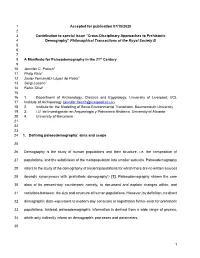 Cross-Disciplinary Approaches to Prehistoric 3 Demogr