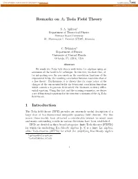 Remarks on A2 Toda Field Theory 1 Introduction