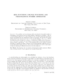 Zeta Functions, One–Way Functions, and Pseudorandom Number Generators
