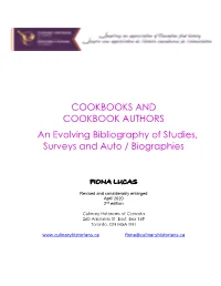 COOKBOOKS and COOKBOOK AUTHORS an Evolving Bibliography of Studies, Surveys and Auto / Biographies