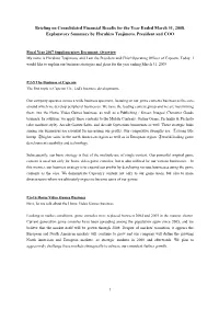 Briefing on Consolidated Financial Results for the Year Ended March 31, 2008