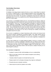 Curriculum Overview Curriculum Intent