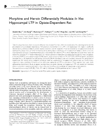 Morphine and Heroin Differentially Modulate in Vivo Hippocampal LTP in Opiate-Dependent Rat