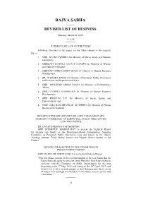 Rajya Sabha —— Revised List of Business