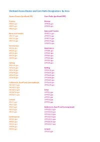 Shetland Access Routes and Core Paths Codes by Area