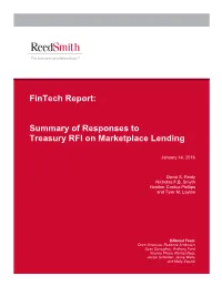 Fintech Report – Summary of Responses to Treasury RFI on Marketplace Lending