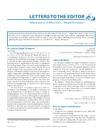LETTERS to the EDITOR Responses to ”A Word From… Abigail Thompson”