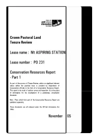 Mt Aspiring Station-Conservation Resources Report
