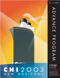 Advance Program, Highlighting All of the Excitement of the 35 Tutorials World’S Premier Conference on Human-Computer Interaction (HCI)