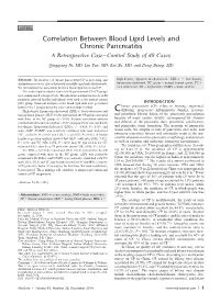 Correlation Between Blood Lipid Levels and Chronic Pancreatitis a Retrospective Case–Control Study of 48 Cases