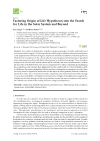 Factoring Origin of Life Hypotheses Into the Search for Life in the Solar System and Beyond