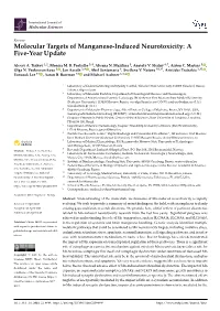 Molecular Targets of Manganese-Induced Neurotoxicity: a Five-Year Update