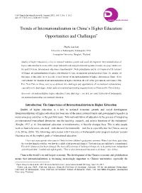 Trends of Internationalization in China's Higher