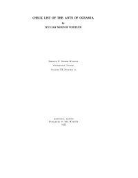 Check List of the Ants of Oceania