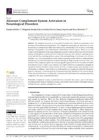 Aberrant Complement System Activation in Neurological Disorders