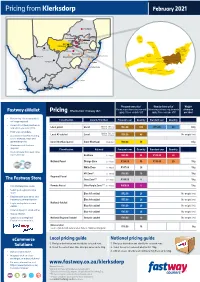 Pricing Fromklerksdorp