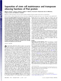 Separation of Stem Cell Maintenance and Transposon Silencing Functions of Piwi Protein