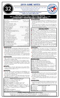 2018 Game Notes